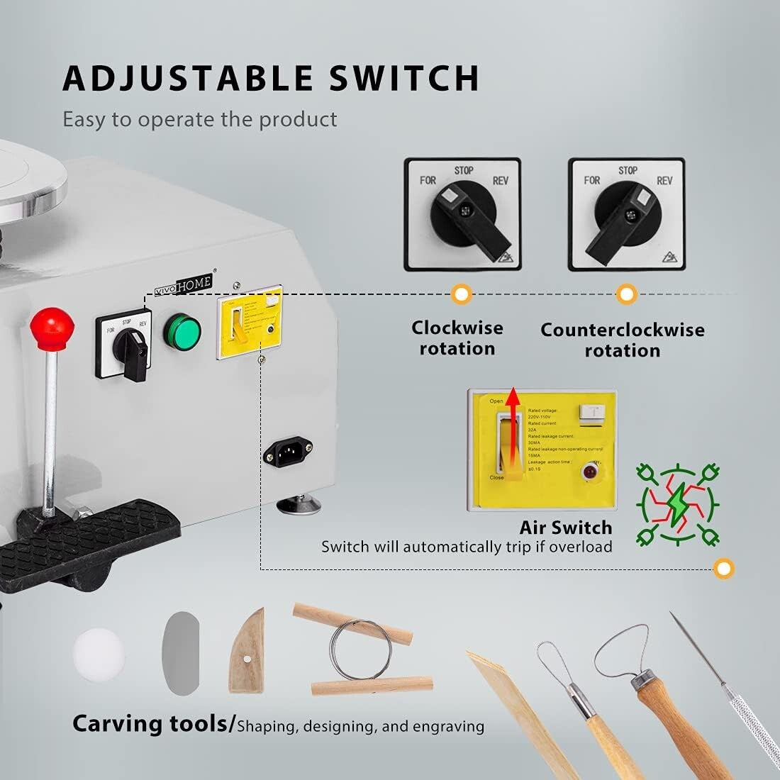 Durable Pottery Wheel Machine - 25CM with Ultra-Low Noise Operation & Foot Pedal