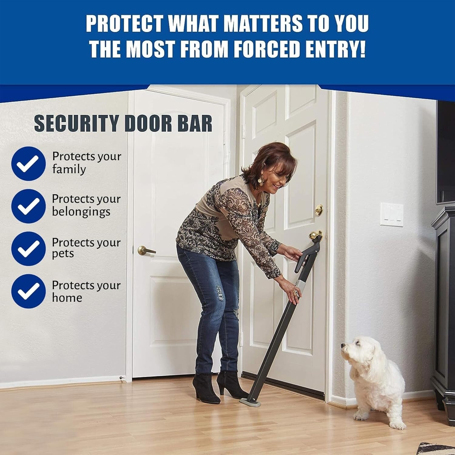 Multi-Surface Adjustable Door Security Bar - Protect Your Home Against Intruders
