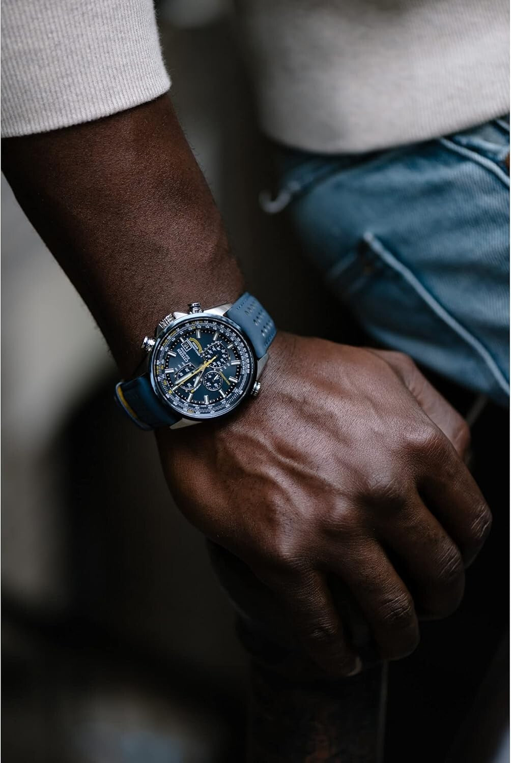 Sophisticated Men's Blue Angels Eco-Drive Watch with Perpetual Calendar Feature