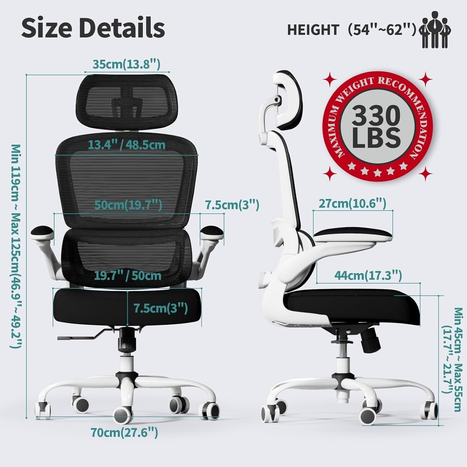 High Back Ergonomic Desk Chair with 360-Degree Swivel, Easy Assembly, 330 LBS