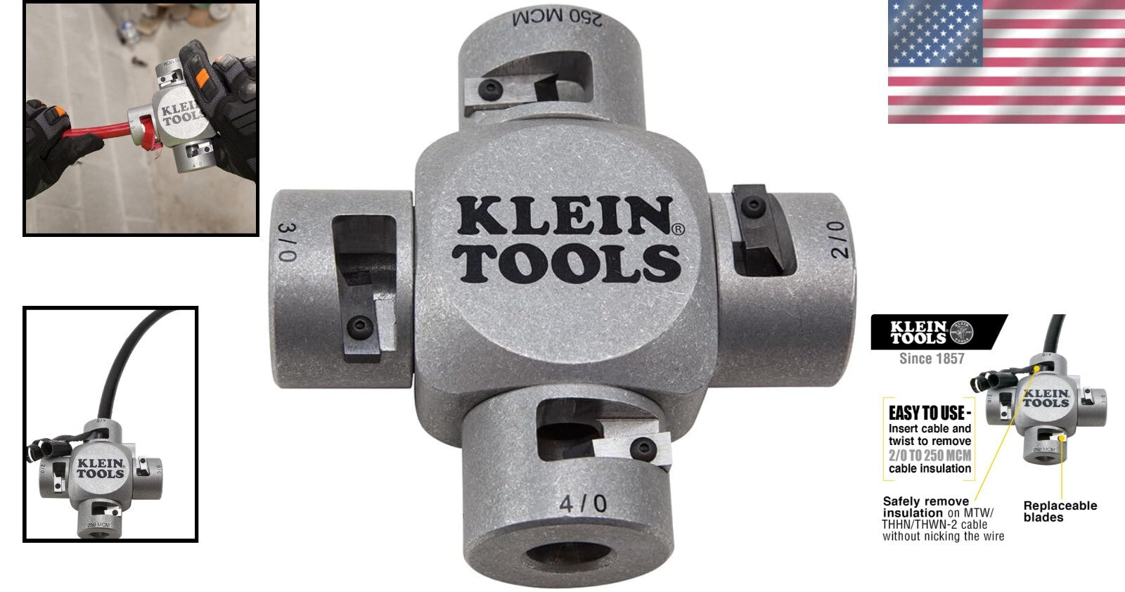 Versatile Large Cable Stripper for Professionals, 250 MCM - 2/0 Insulation Tool