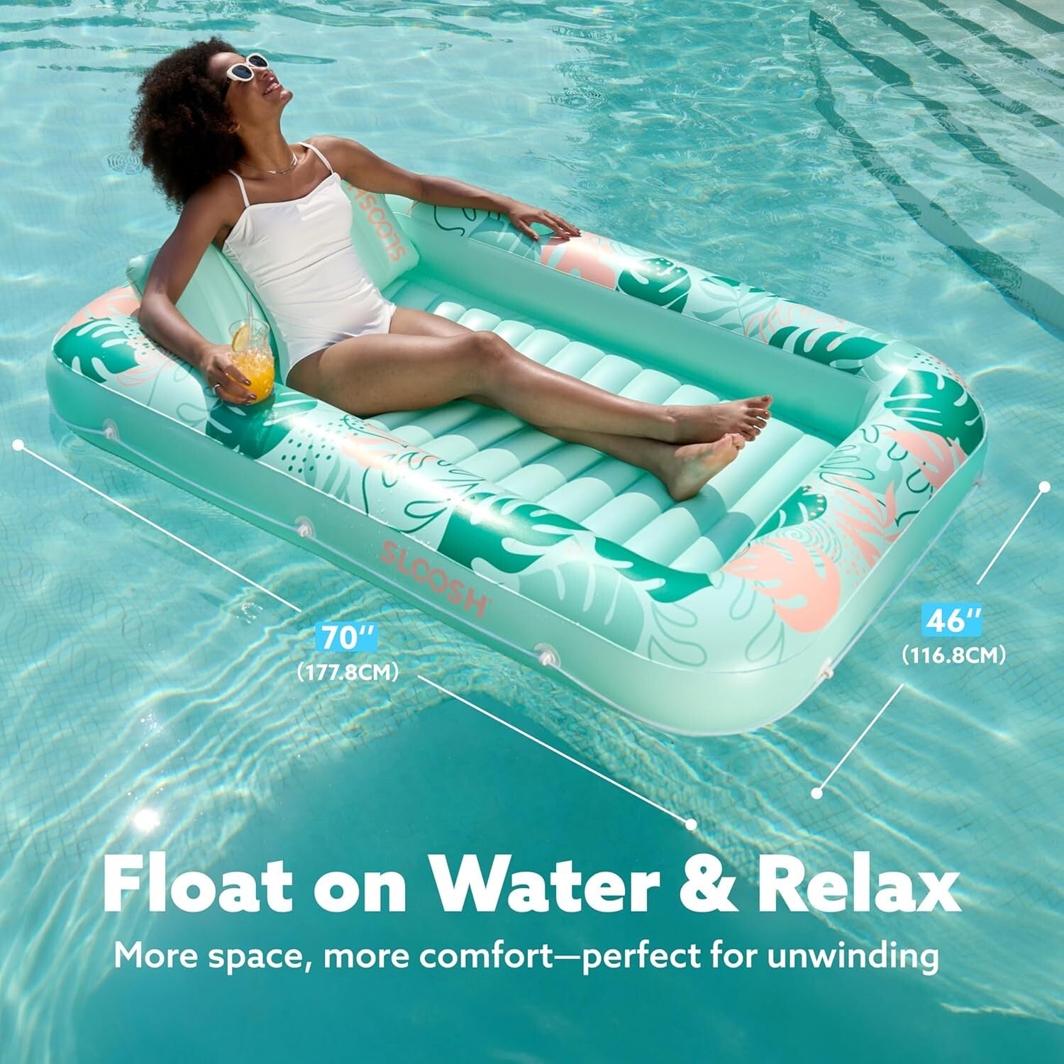 Elegant Aqua Blue Inflatable Lounger with Cup Holders - Pool Float for Adults