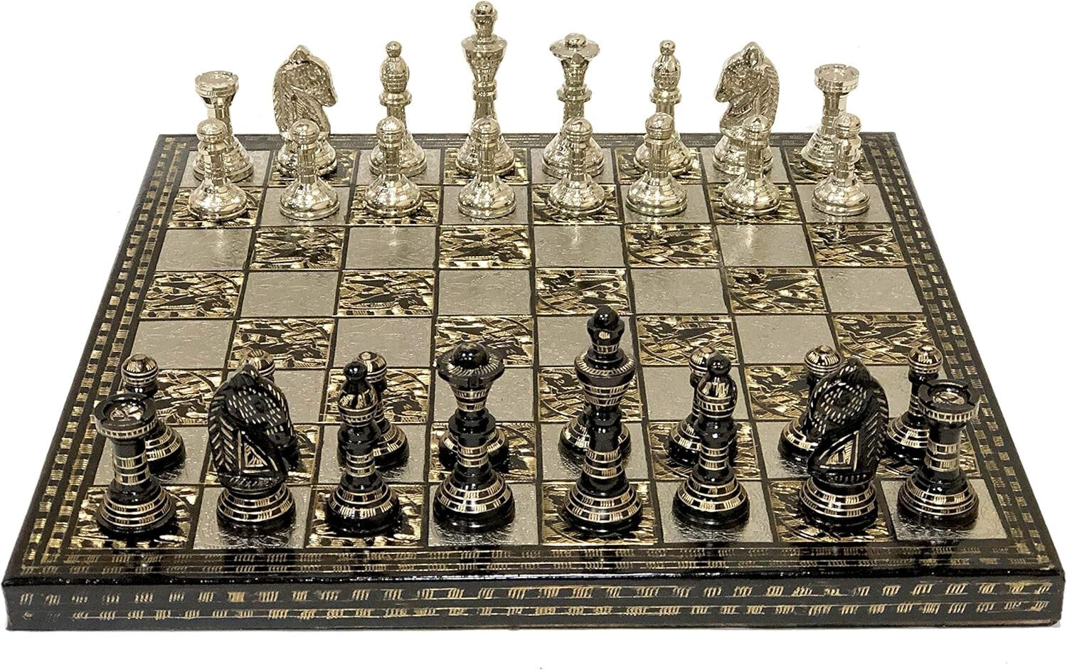 Artisan 12" x 12" Brass Chess Board with Durable Wooden Base & 100% Brass Pieces