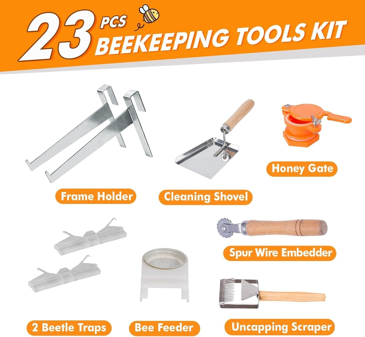 Durable 22-Piece Beekeeping Tools Set with Tote - Essential for Every Beekeeper