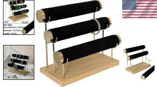 Freestanding 3-Tier Bracelet Holder - Elegant Velvet Stand for All Jewelry