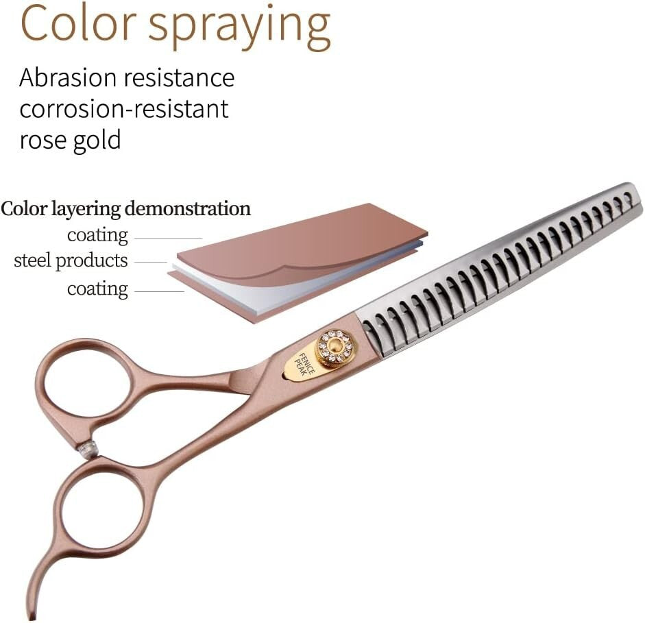 7'' Rose Gold Professional Dog Grooming Scissors Set - 4-Piece Stainless Steel