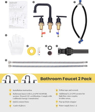 Load image into Gallery viewer, Matte Black 3-Hole Widespread Bathroom Faucet with 360 Swivel Spout - 2 Sets