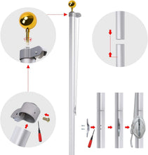 Load image into Gallery viewer, Heavy Duty 16FT Aluminum Flagpole Kit with Free Patriotic Flag - Silver Finish