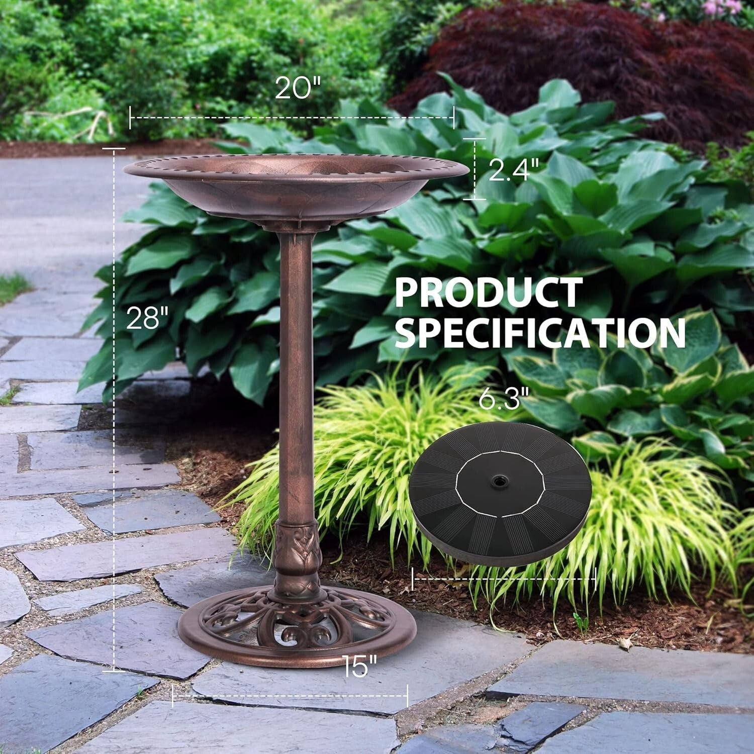 Lightweight Antique Garden Bird Bath with Solar Fountain for Wildlife Attraction