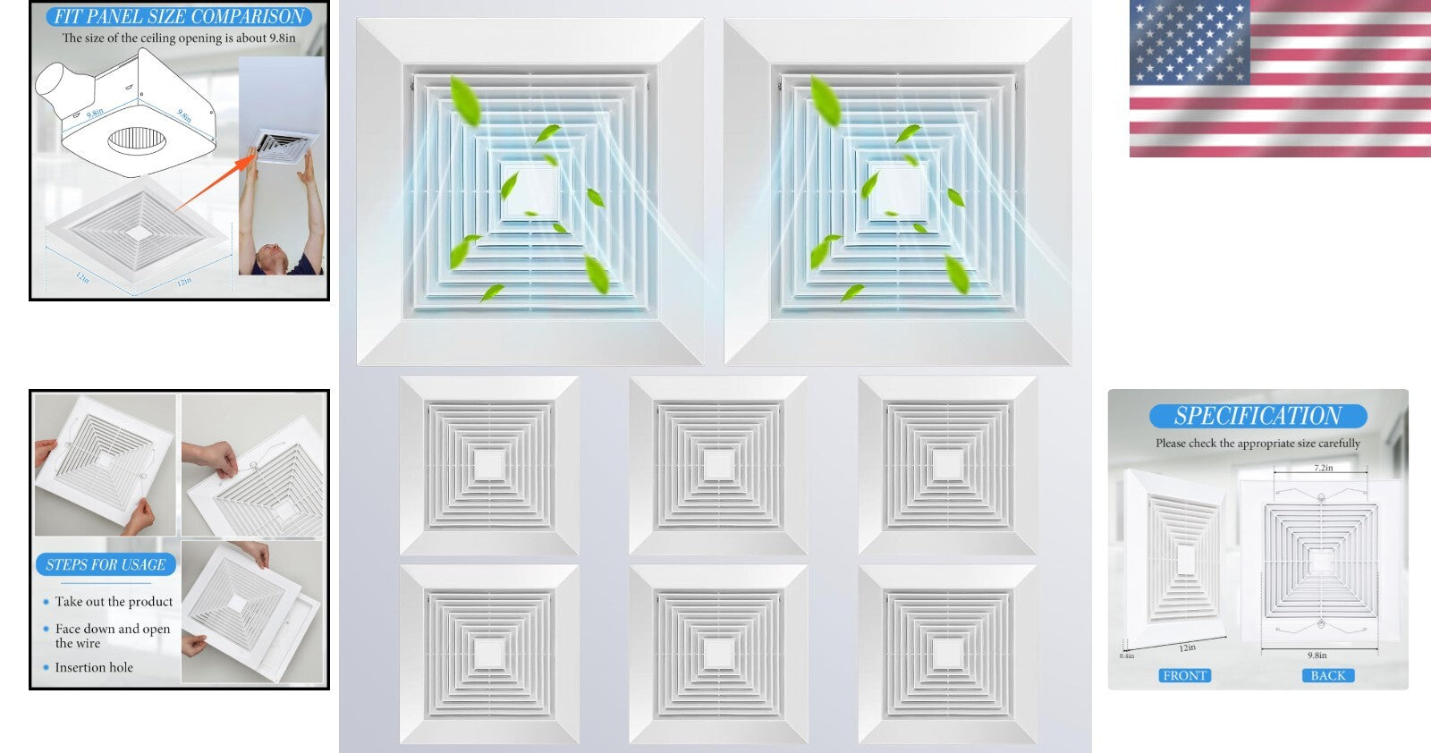 Durable 8-Pc Bathroom Exhaust Fan Covers - Stylish 12x12'' Grille Replacement