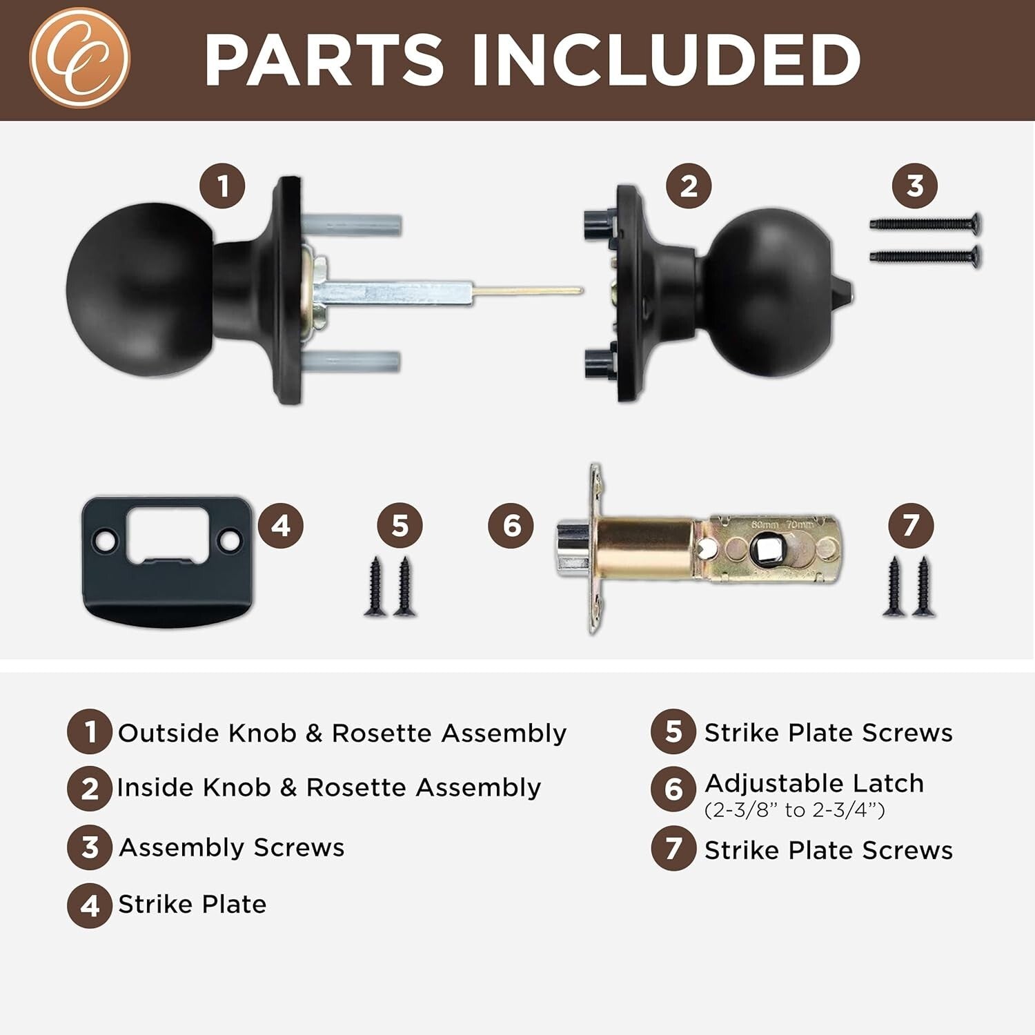 6-Pack Matte Black Round Door Knobs with Privacy Lock - Ideal for Bedroom & Bath