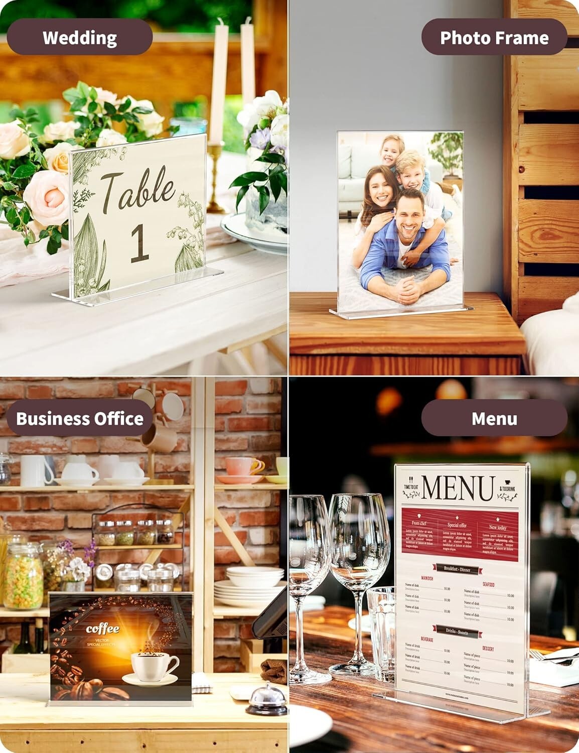 Stylish 12 Pieces Double-Sided Acrylic Sign Holders for Tabletop Use - 8.5 x 11