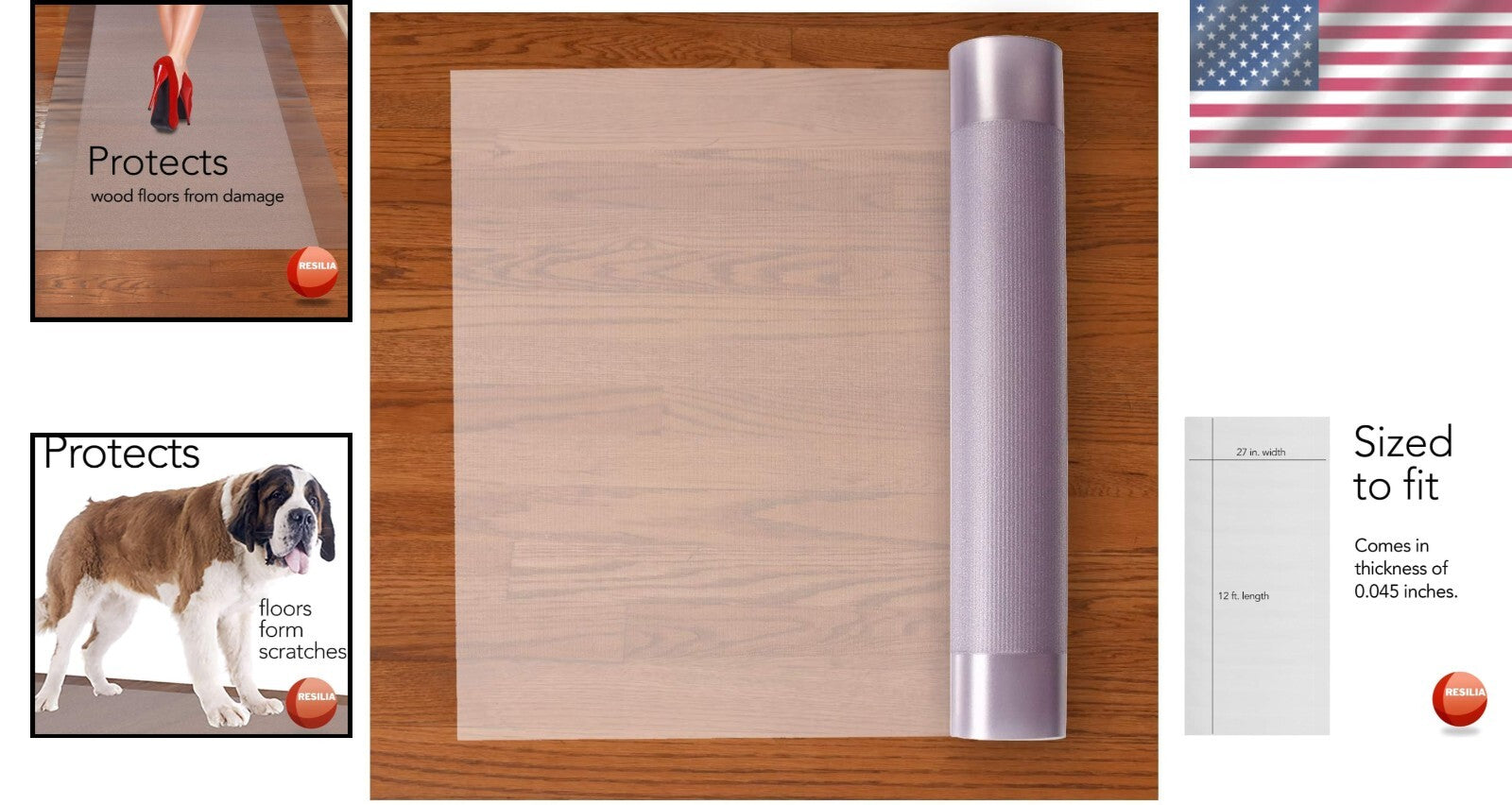 Customizable Clear Plastic Vinyl Floor Protector - 27" x 12' for Wood and Tile