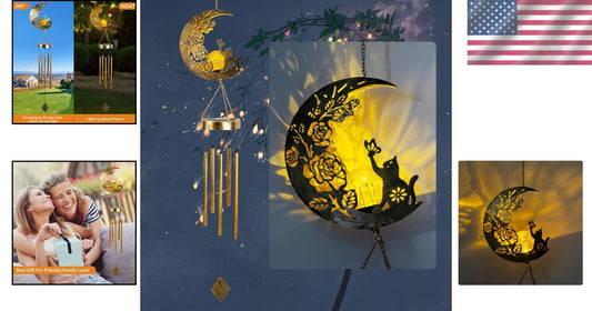 Elegant Solar-Powered Cat Moon Wind Chime - Perfect Gift for Cat Lovers