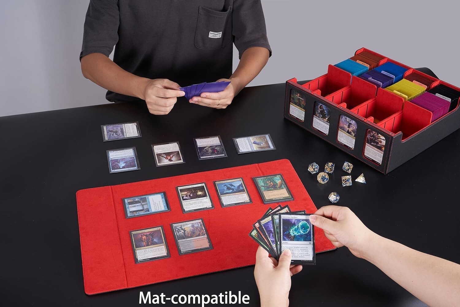 Versatile 3000+ Card Collection Box with Colorful Dividers & Play Mat Feature