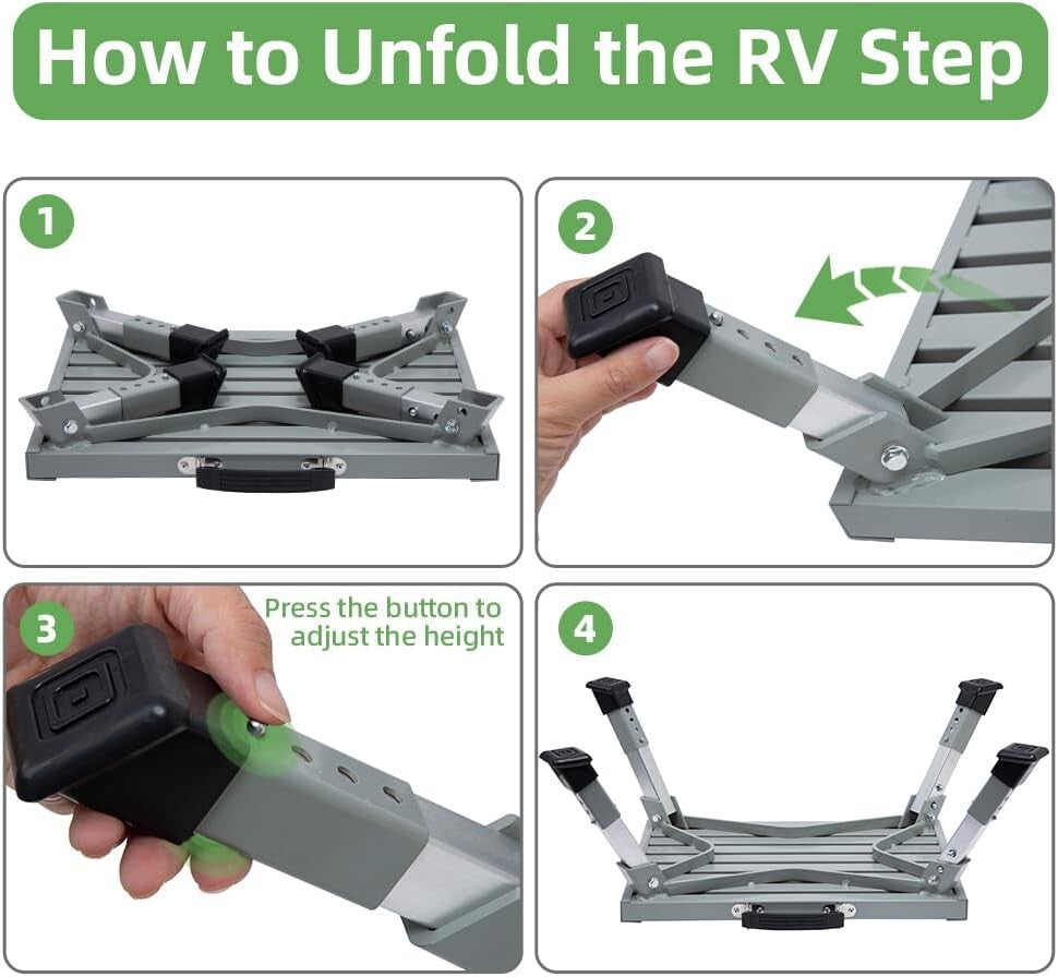 Heavy Duty Adjustable Folding RV Steps - Supports 1000 lbs with Anti-Slip Feet