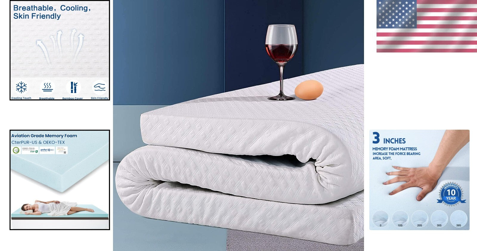 Breathable 3 Inch Cooling Mattress Topper for Full Size Bed - Luxurious Comfort