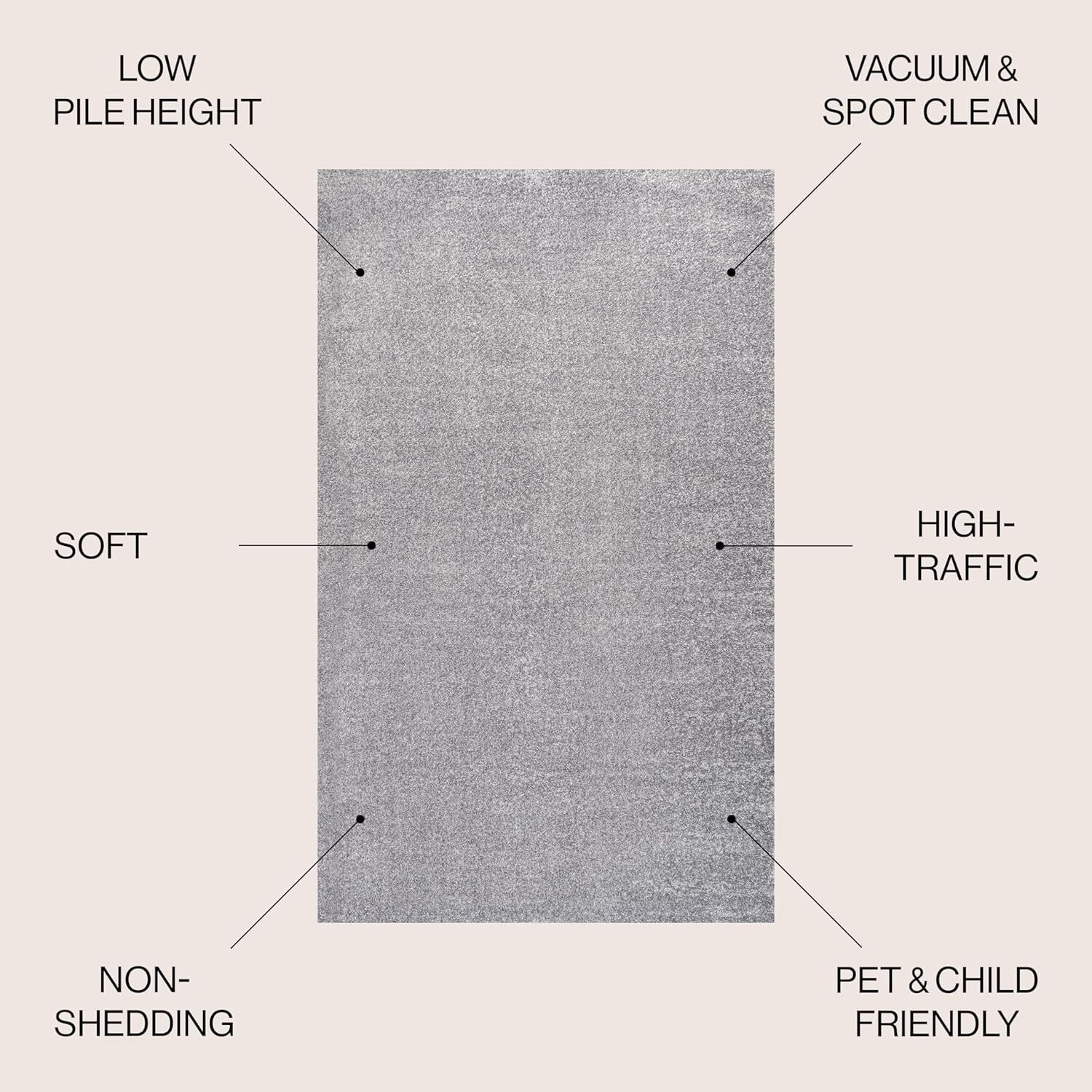 Modern Solid Grey Indoor Area Rug 4' x 6' - Low Pile, Stain Resistant & Pet Safe