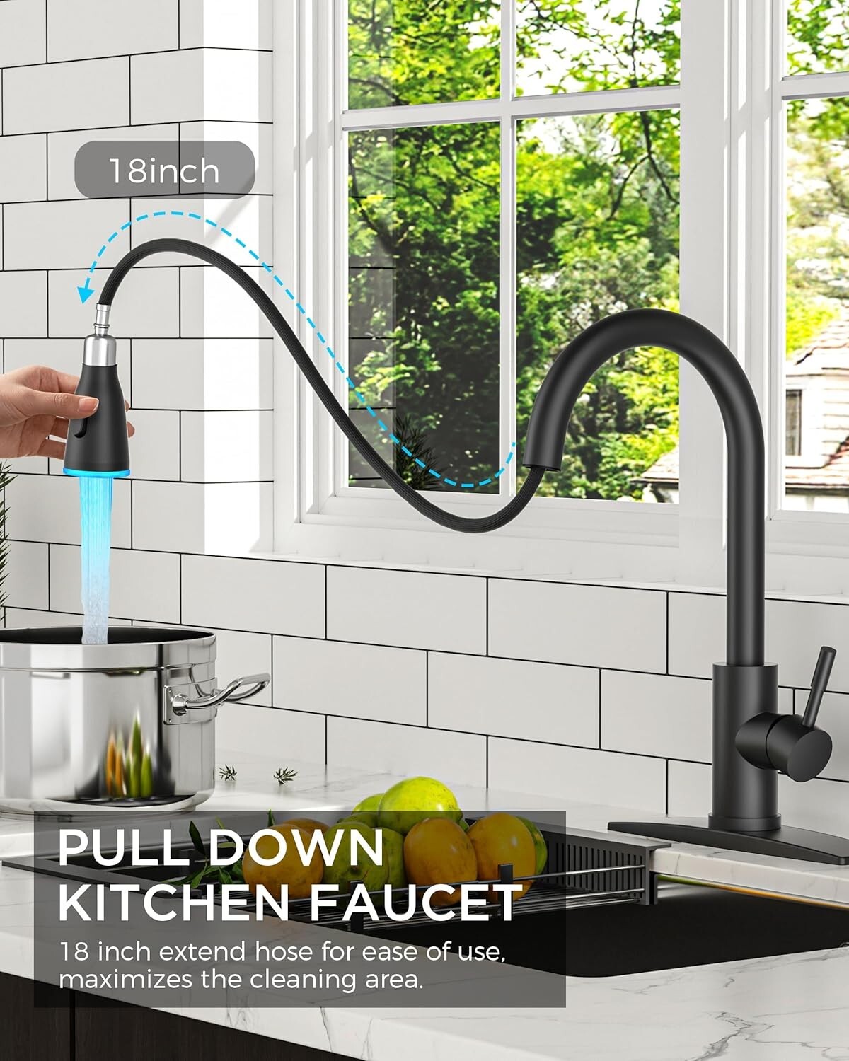 Farmhouse Style Matte Black Kitchen Faucet with Pull Down Sprayer & LED Features