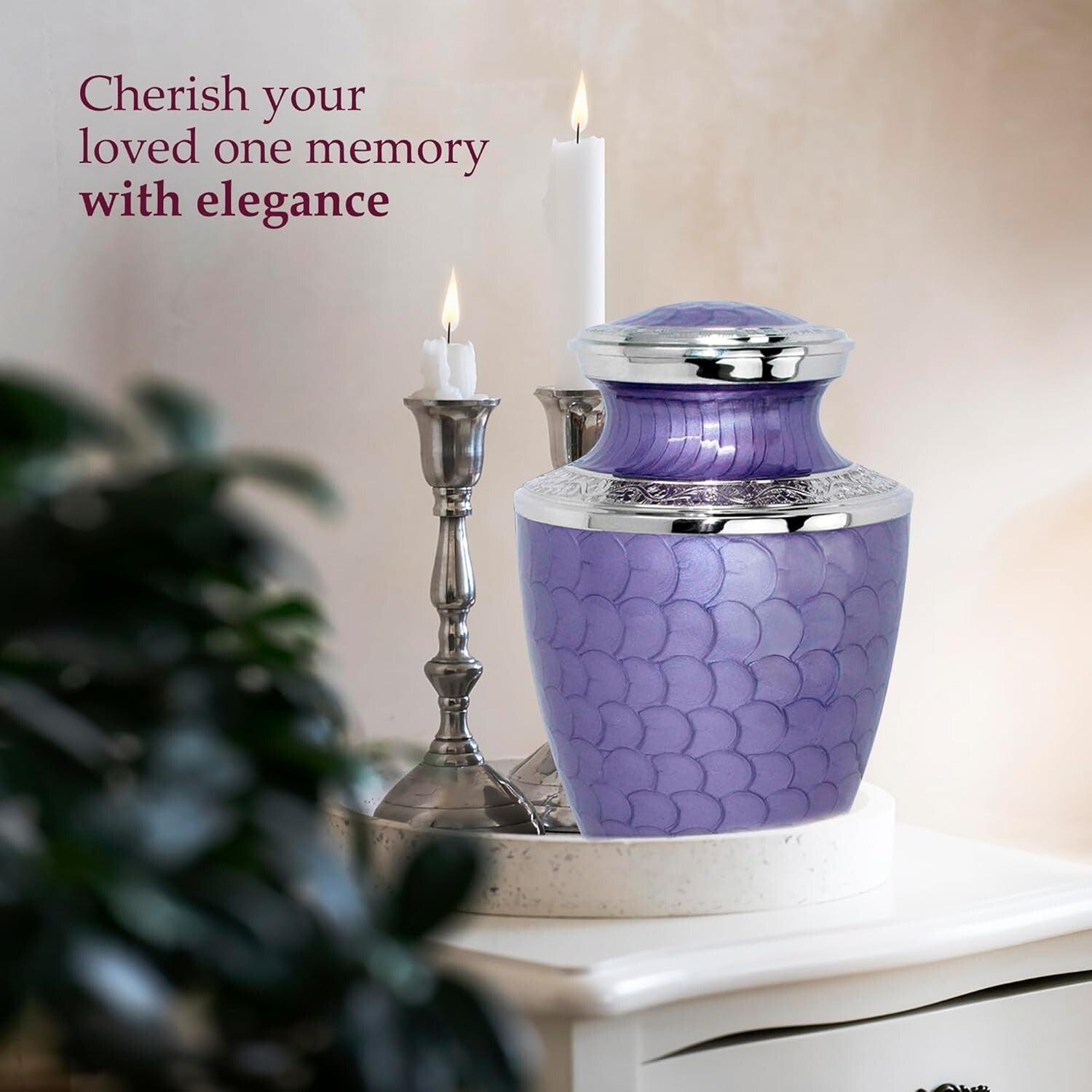 Elegant Brass Cremation Urn for Adult Ashes - Lavendar with Silver Lining