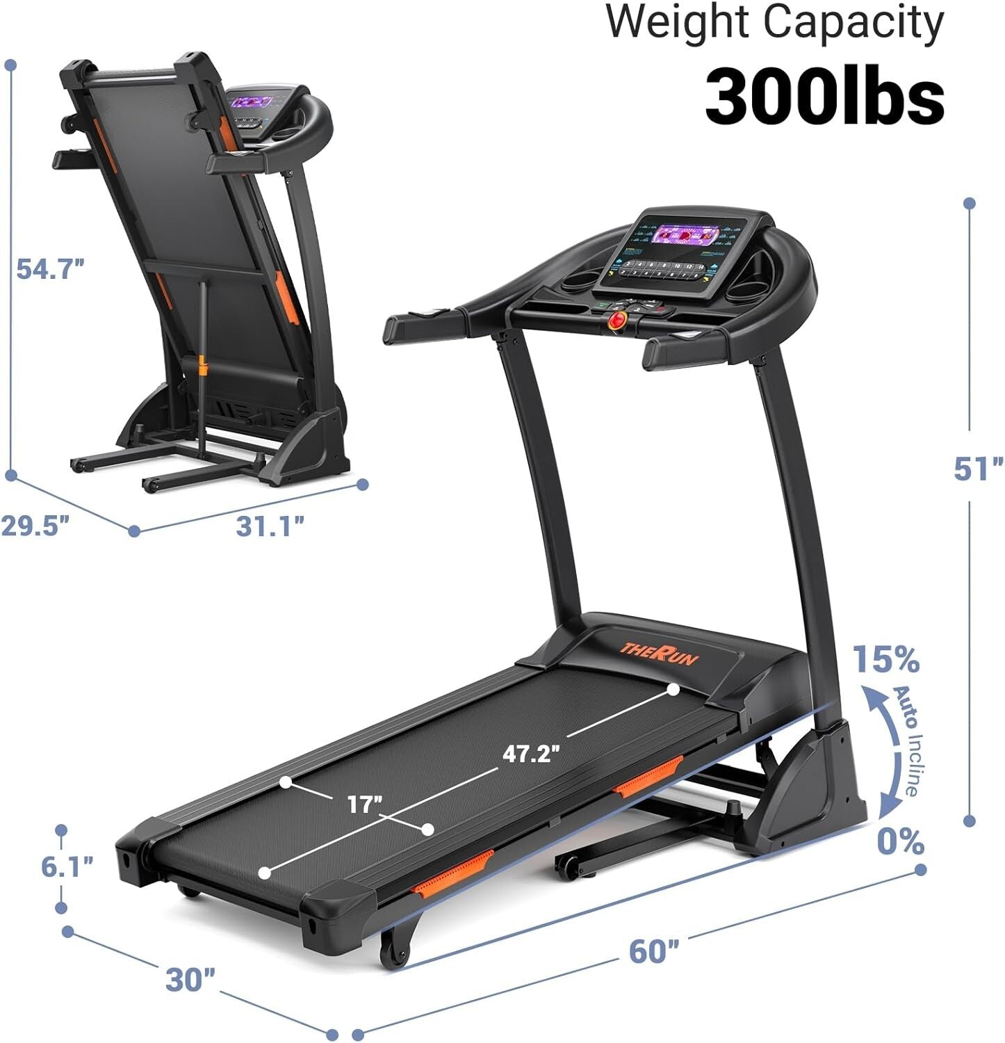 Large Running Area Incline Treadmill with Shock Absorption & Quiet Operation