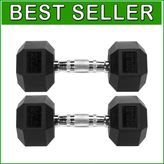 20LB Rubber Encased Hex Dumbbells - Secure Grip and Floor Protection