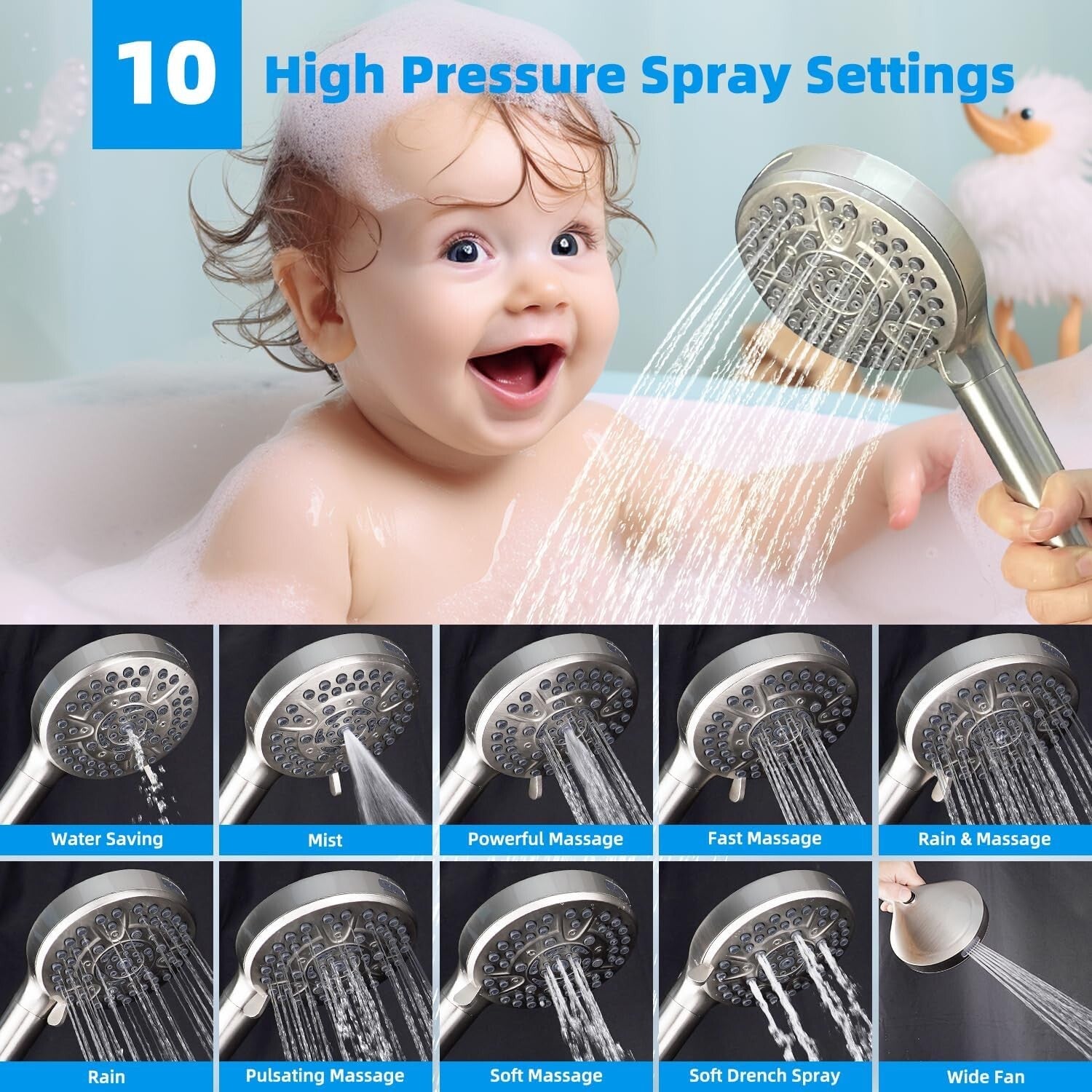 Filtered 10'' Brushed Nickel Rainfall Shower Head Combo with 12'' Extension Arm