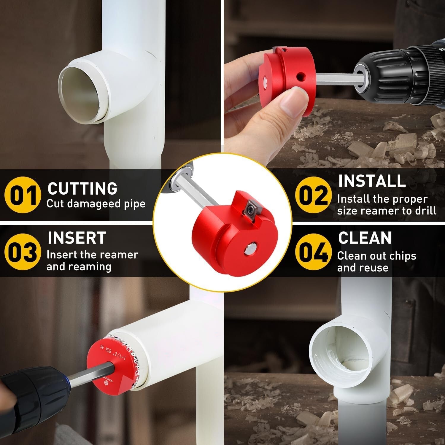 Durable aluminum 9-Piece Pipe Reamer Set: 1/2 to 4 Inch Sizes, Easy Transport