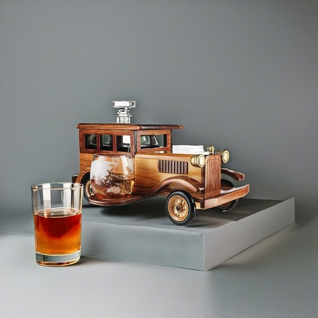 Large Car-Themed Whiskey Decanter Set with Metal Spigot - Perfect for Collectors