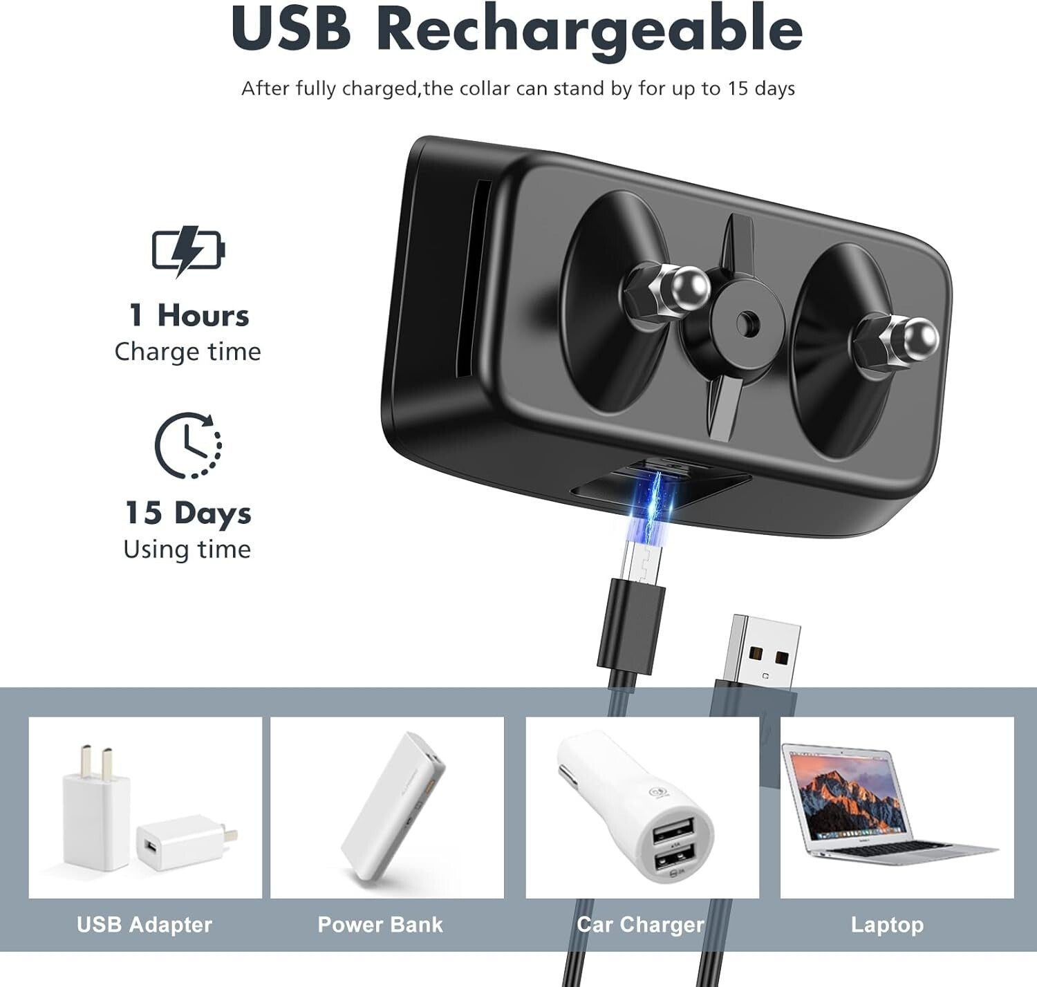 Effective Rechargeable Anti Barking Collar for Medium & Large Breeds - 3 Modes