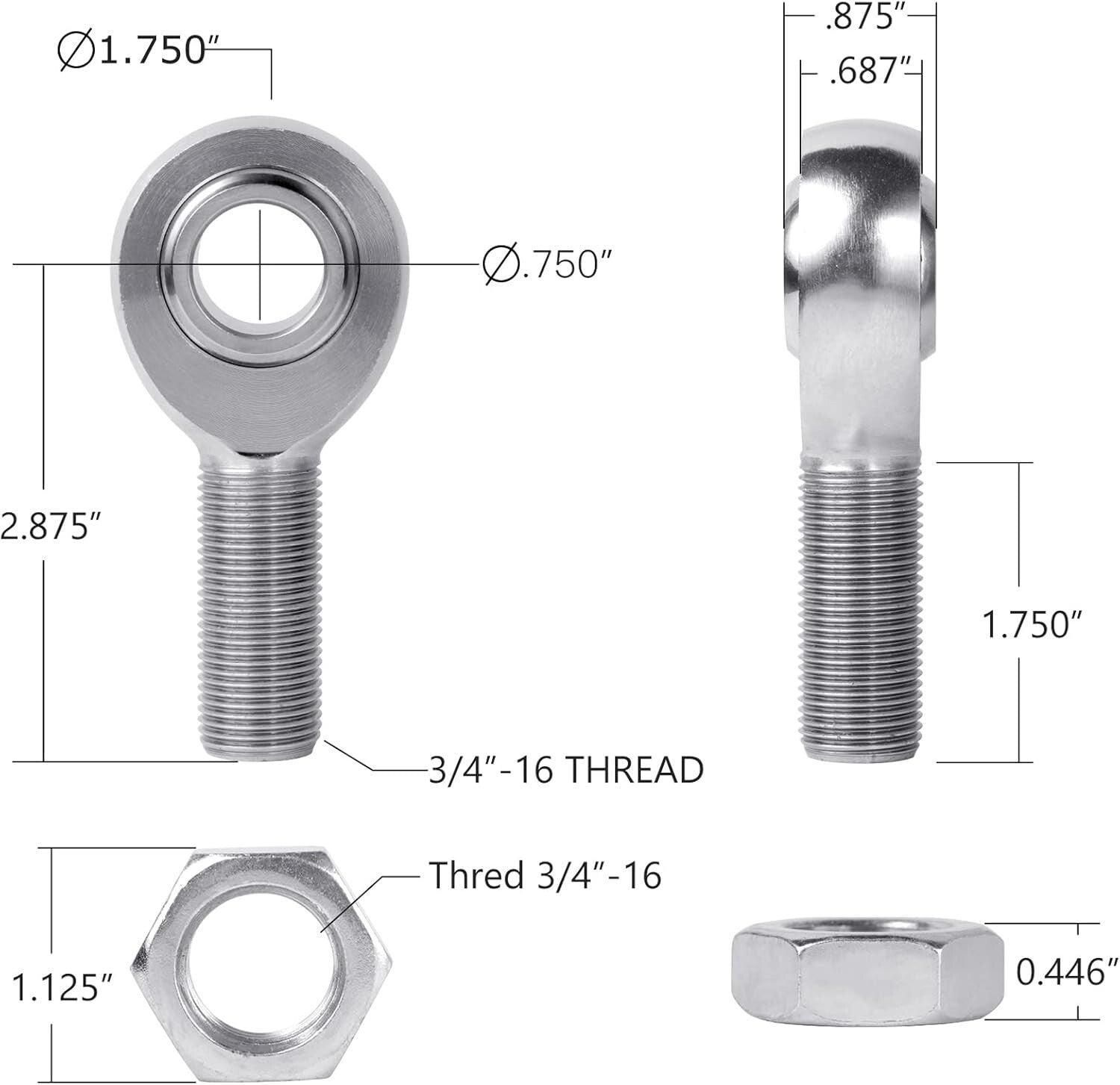 Versatile 3/4" Right & Left Hand Thread Heim Joint Kit with Jam Nuts & Adapters