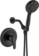 Load image into Gallery viewer, Modern Wall-Mount Shower Faucet Kit in Matte Black - 6 Spray Handheld Included
