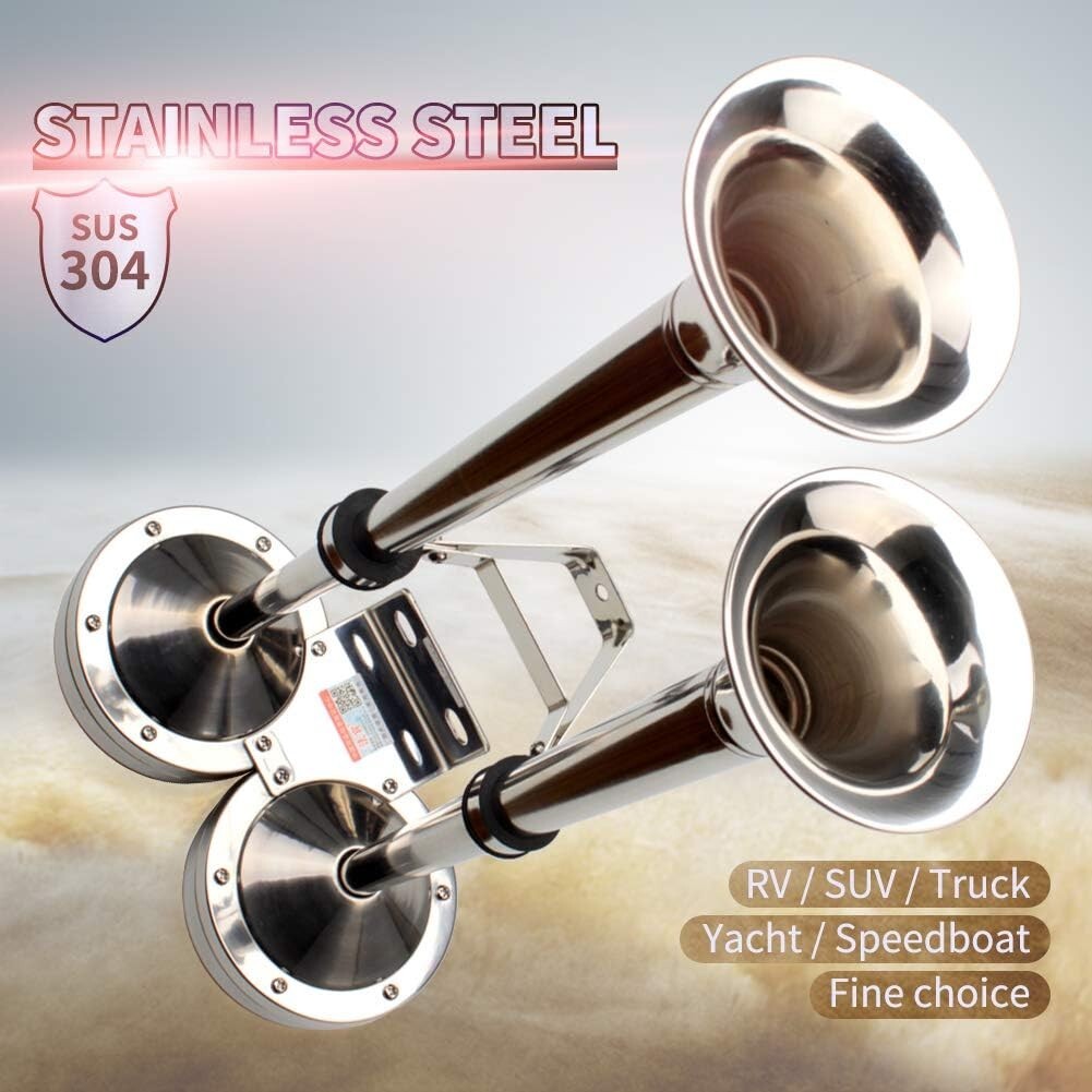 Durable Stainless Steel Dual Trumpet Horn for Boats, RVs, and Off-Road Vehicles
