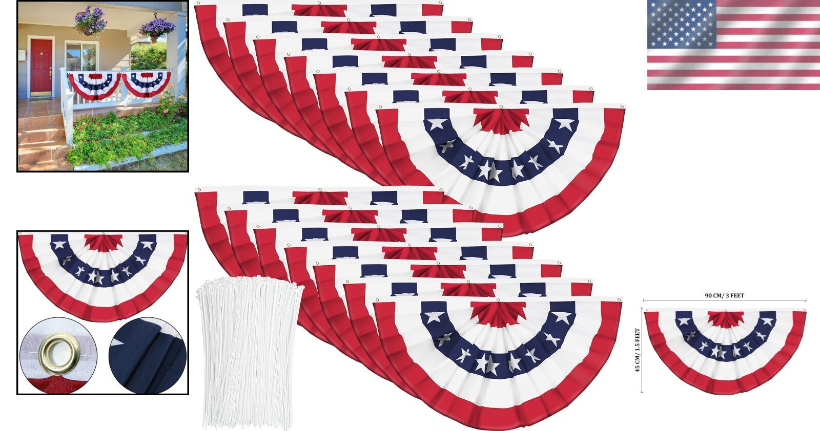 Durable American Pleated Fan Flag - Outdoor Half Fan Banner for Celebrations