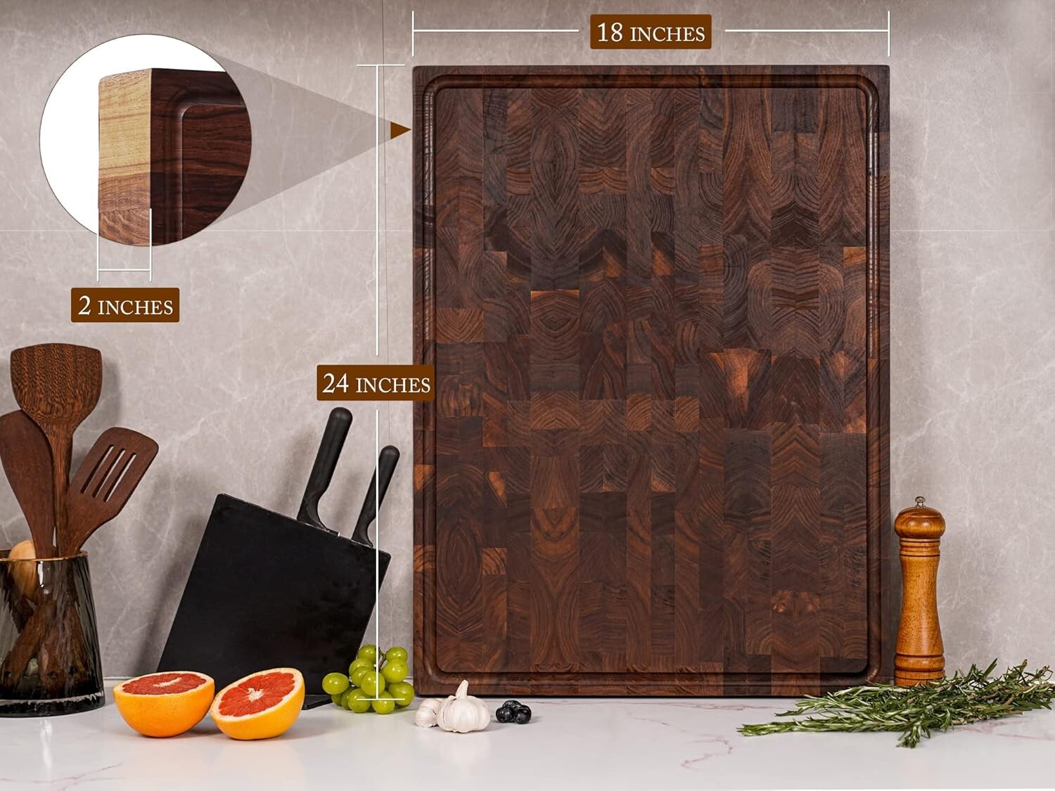 Elegant Walnut Wood Chopping Board 24x18x2 In - Perfect Gift for Cooking Lovers