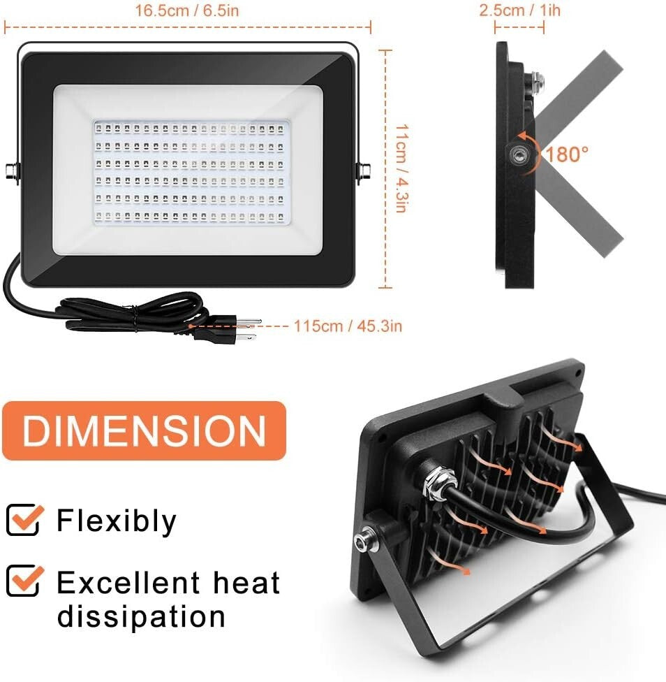 2 Pack 30W Waterproof UV Black Lights with Adjustable 180° Design for Parties
