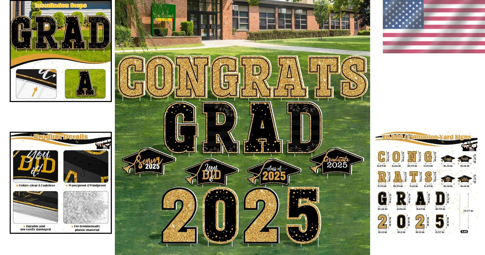 Celebrate Graduation with 20 PCS Black Gold Signs, 2025 Graduation Yard Decor