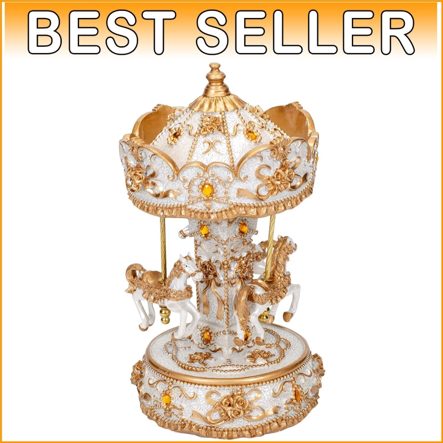 Collectible 10 Inch Gold Tone Carousel with Spinner & Waltz Tune – Artisan Made