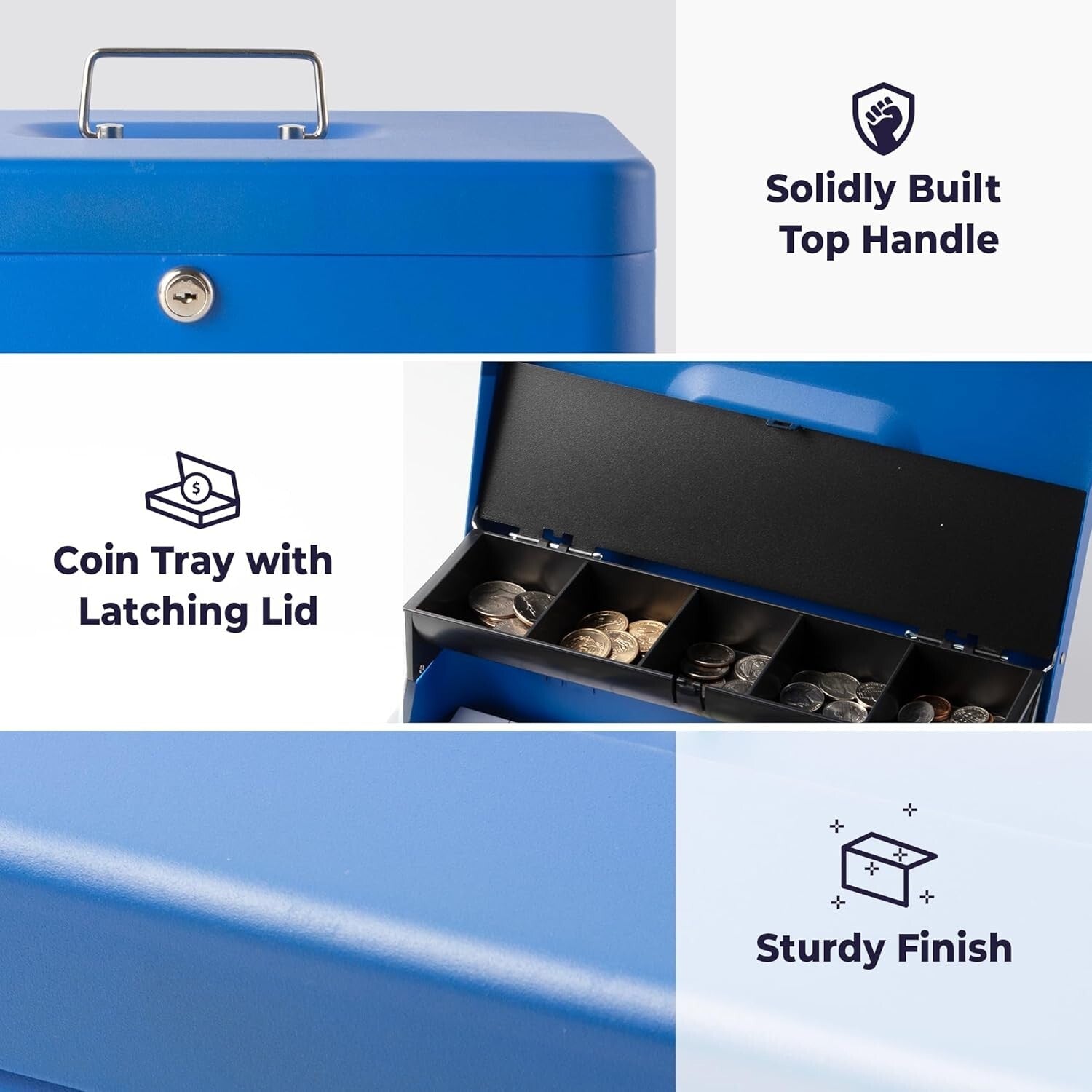 5-Compartment Cash Box with Heavy-Duty Lock - Ideal for Small Business Use