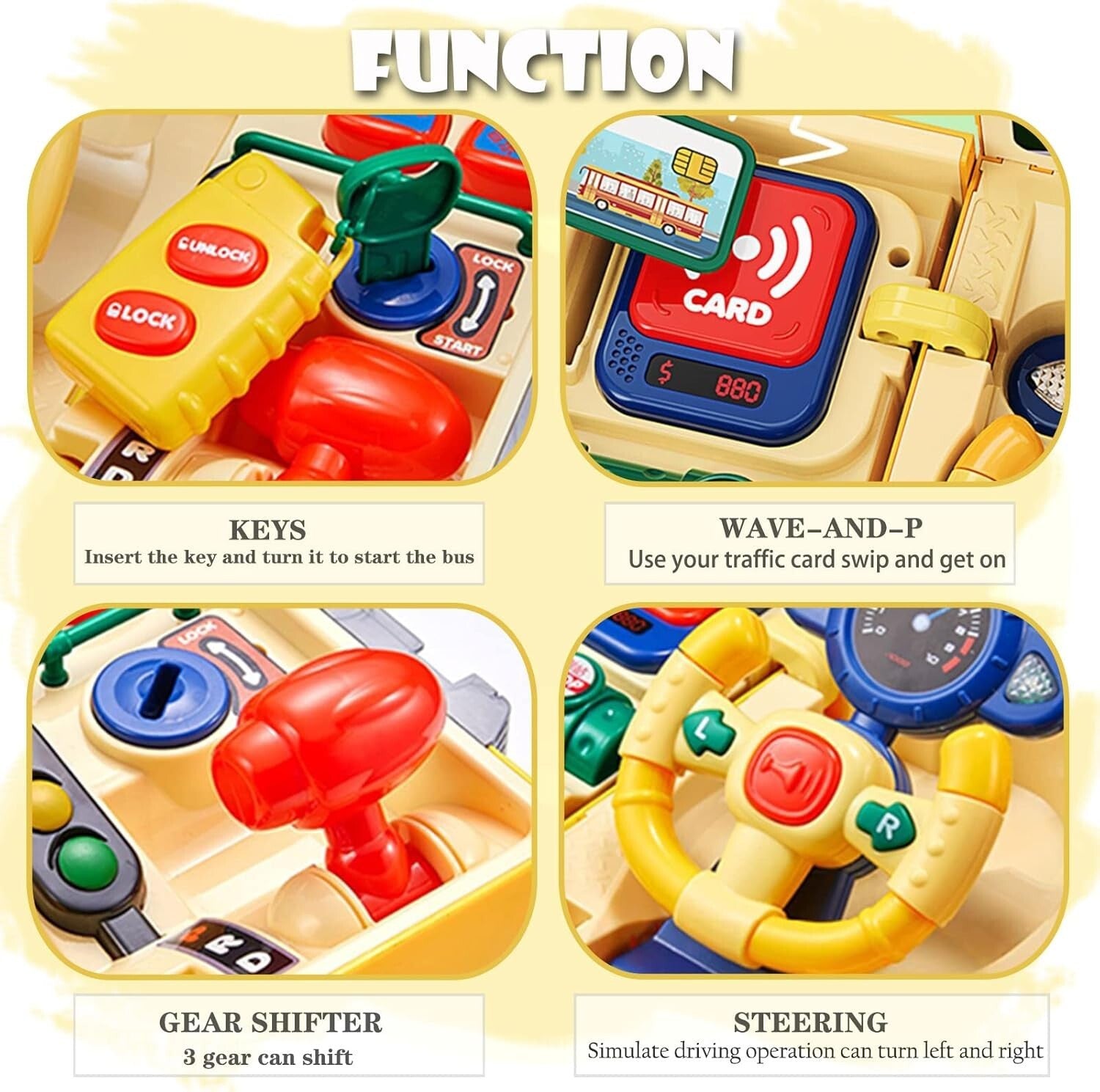 Eco-Friendly Animated School Bus Toy with Steering Wheel & Educational Sounds