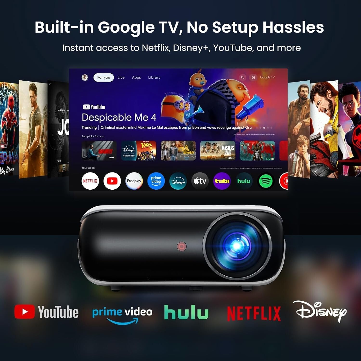 4K UHD Google TV Projector - Immersive Sound, Wide Compatibility & Fast Wi-Fi