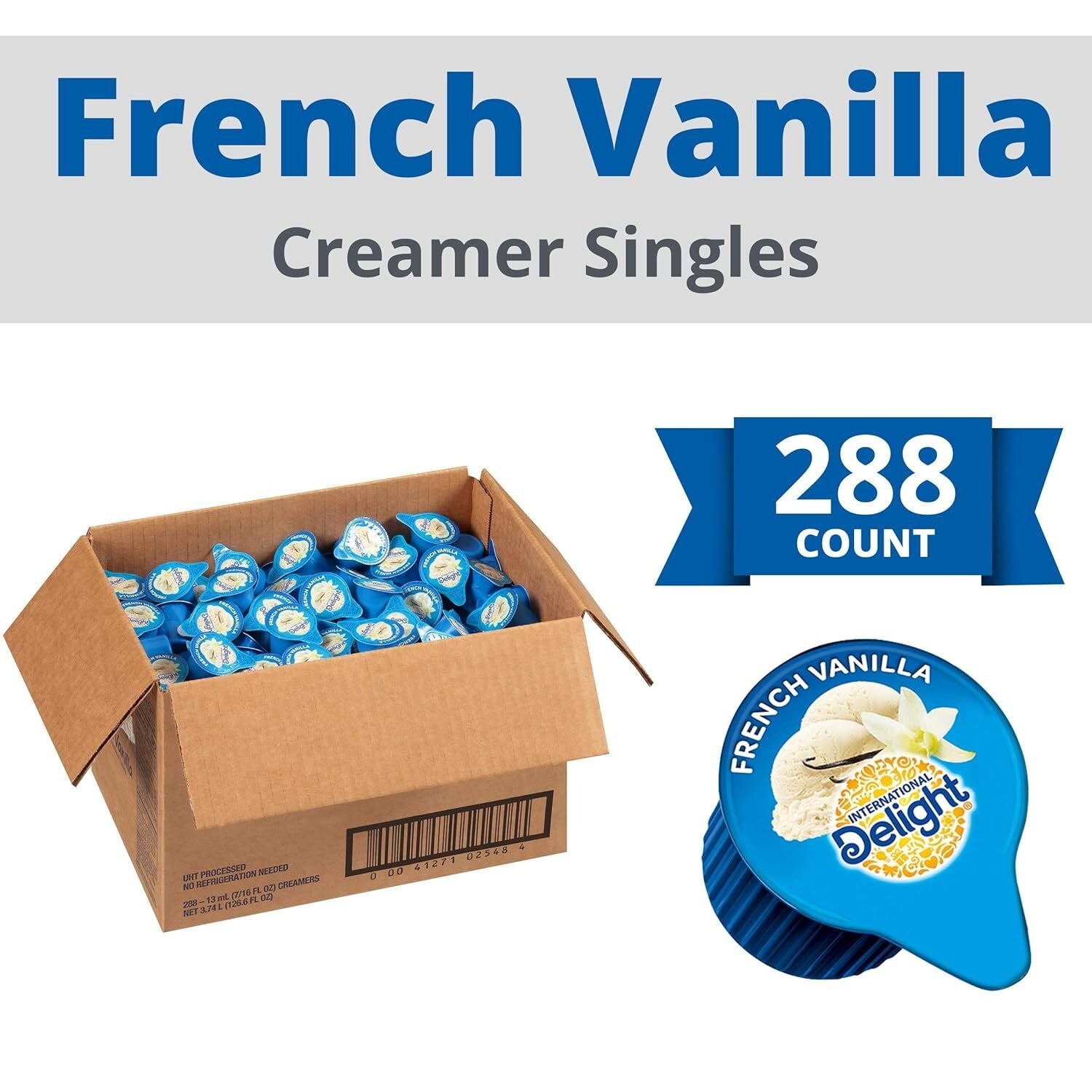 288 Count French Vanilla Single-Serve Coffee Creamers - Non-Dairy & Shelf Stable
