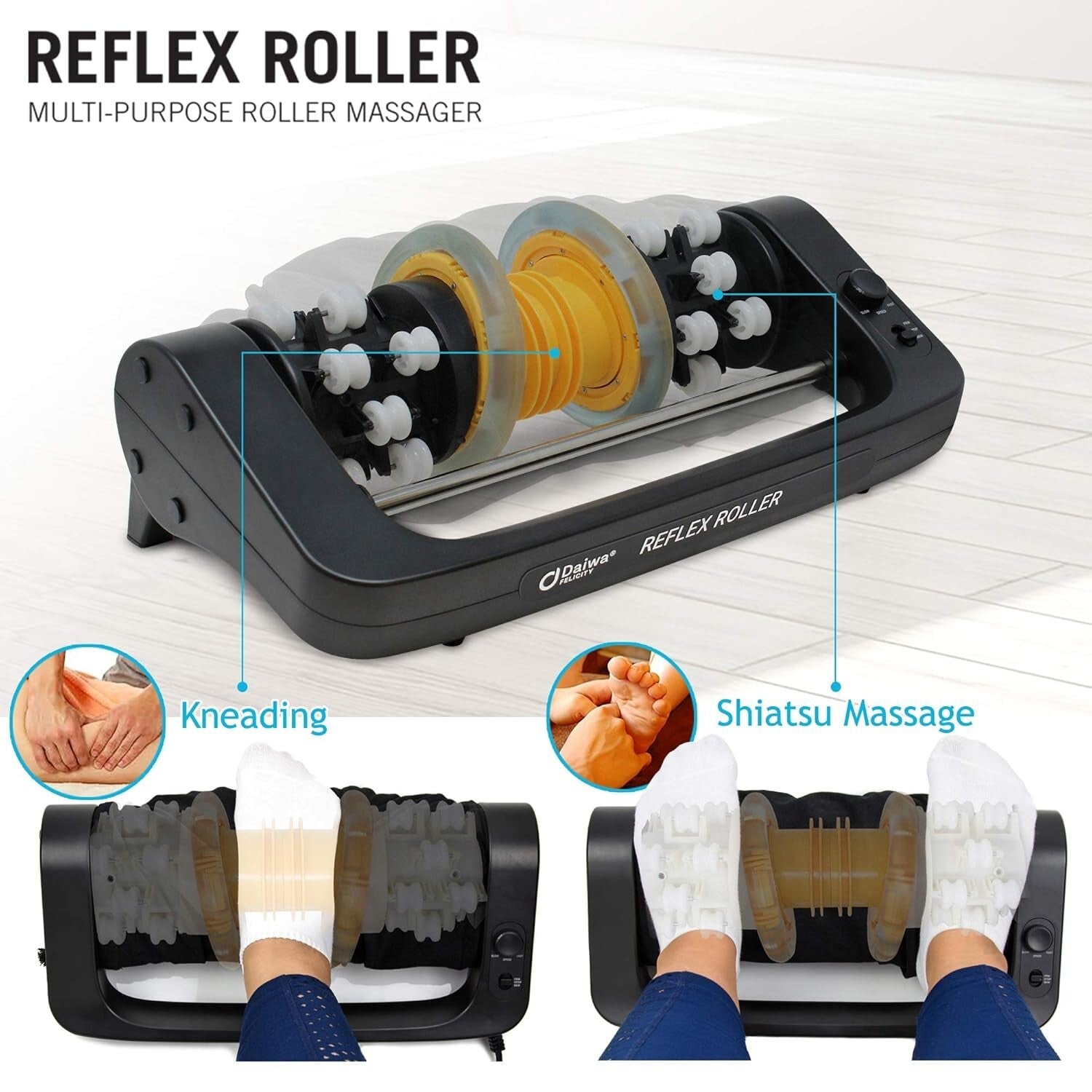 Electric Shiatsu Foot Massager with Calf Roller for Pain Relief and Relaxation