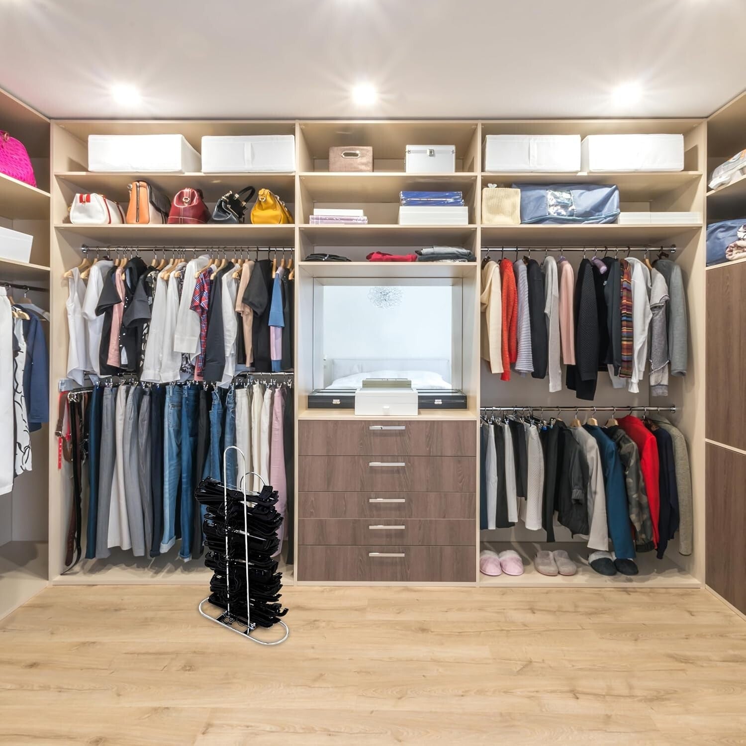 Chrome-Plated Hanger Organizer - Holds 50-75 Hangers, Space-Saving Stand