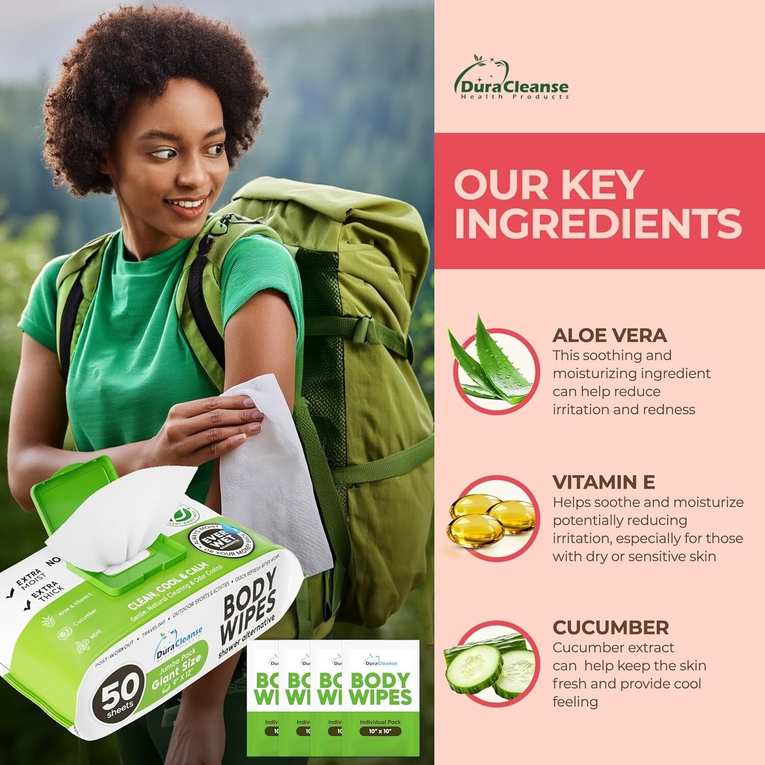 216 XL Travel Body Wipes for Women - Hypoallergenic, Aloe and Vitamin E Infused