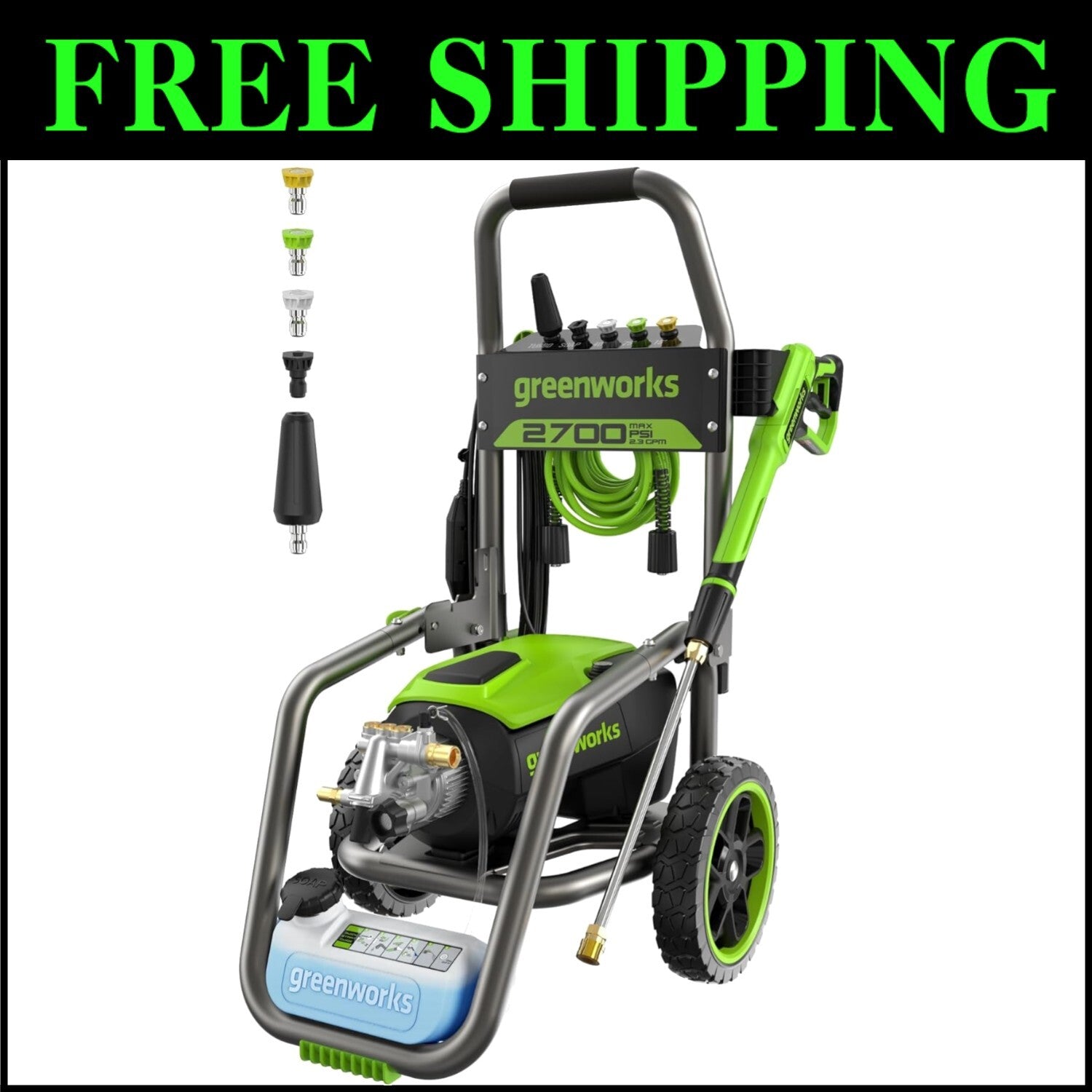 Electric Pressure Washer 2700 PSI, 2.3 GPM - Easy Start with Multiple Nozzles