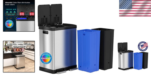 Elegant 16-Gallon Stainless Steel Dual Trash Can & Recycling Bin with Soft-Close