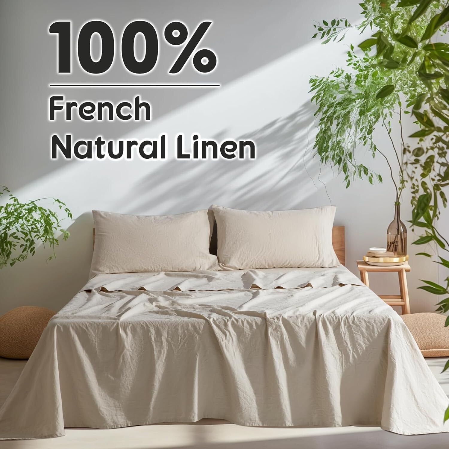 4-Piece King Size French Linen Sheets - Soft, Machine Washable & Eco-Friendly