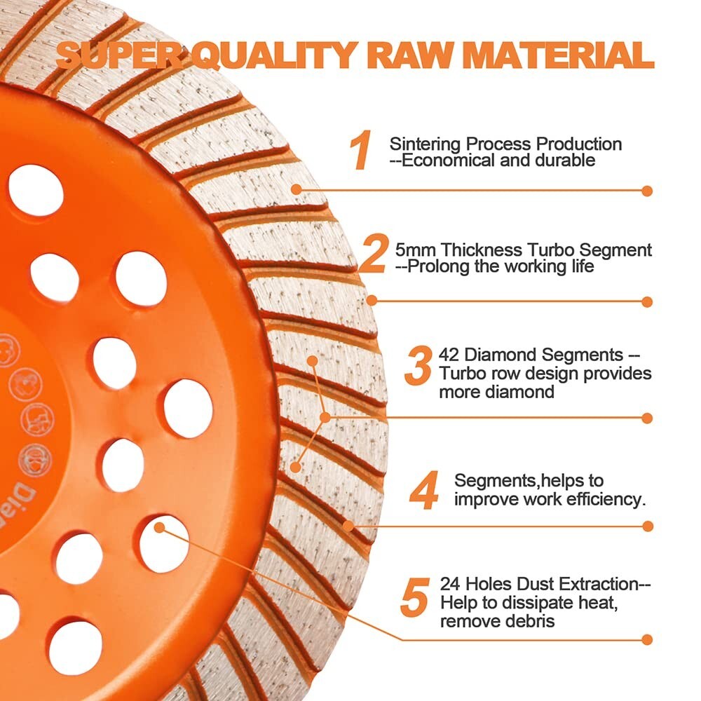 Turbo Row 7 Inch Diamond Grinding Wheel - Coarse Grit for Fast Material Removal