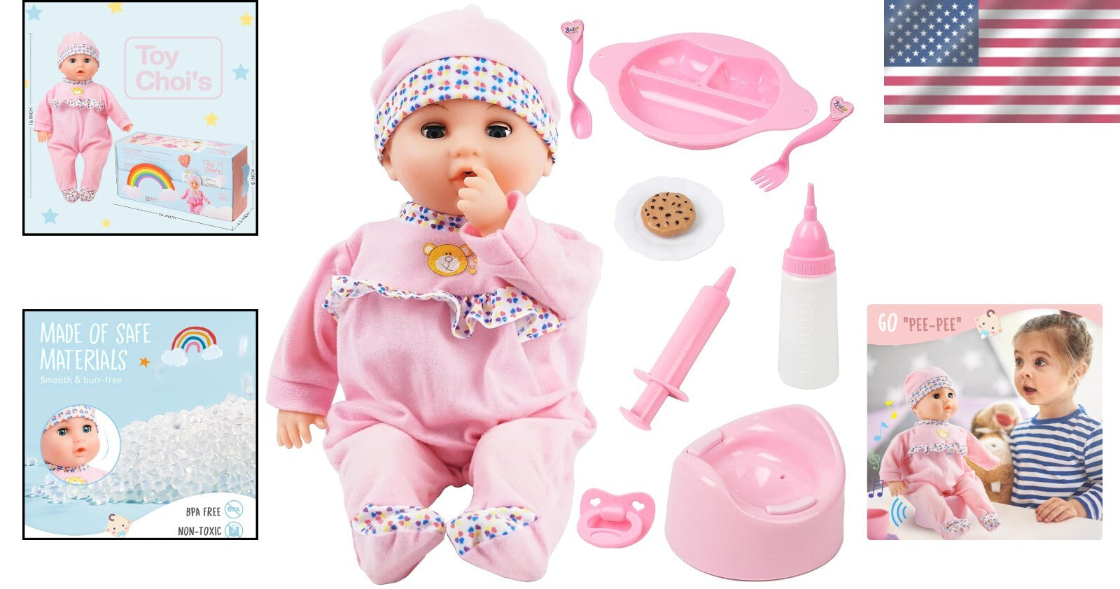 16-Inch Interactive Baby Doll with Sounds & Accessories - Perfect Preschool Gift